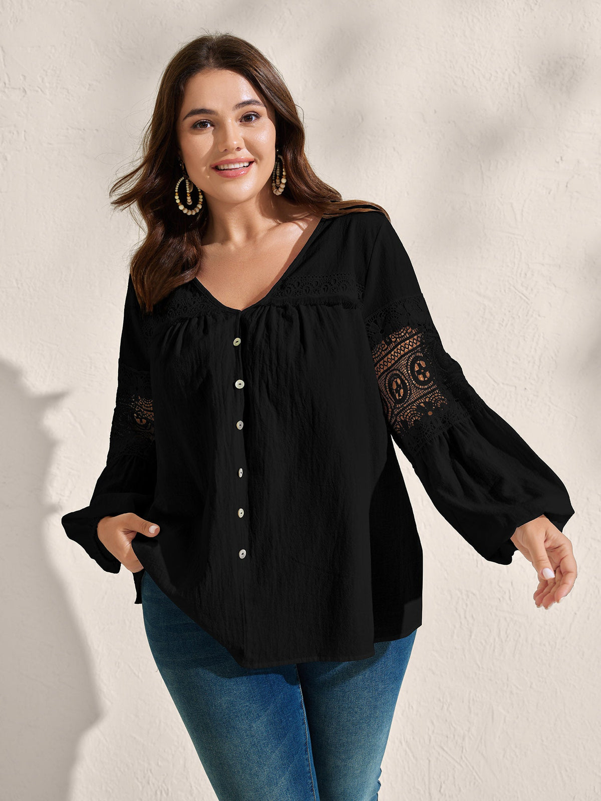 Pure Cotton Sheer Lace Trim Blouse