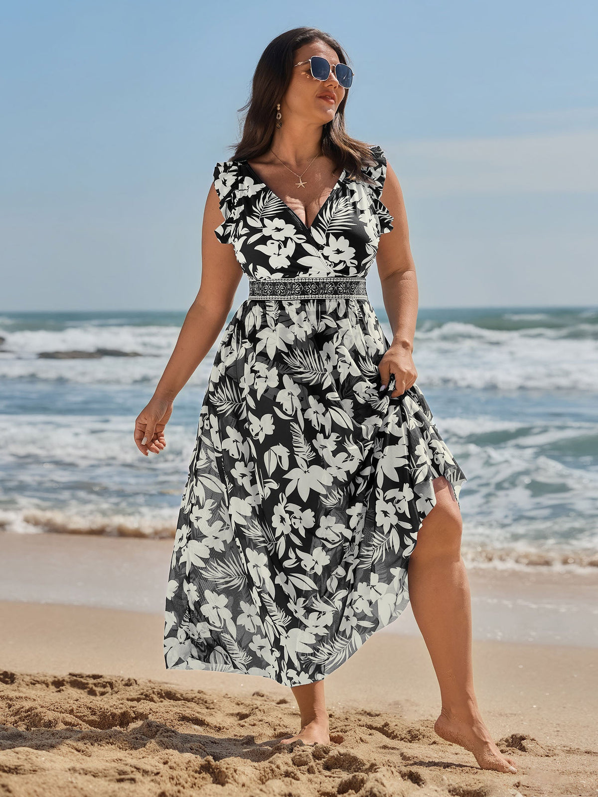 Sarong Set Tropical Print One-Piece Swim