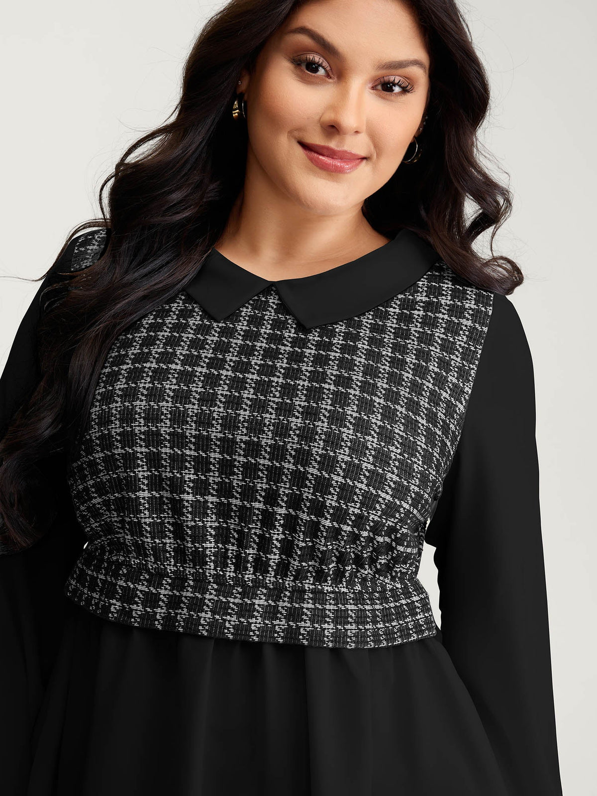 Houndstooth Pattern Color Contrast Blouse
