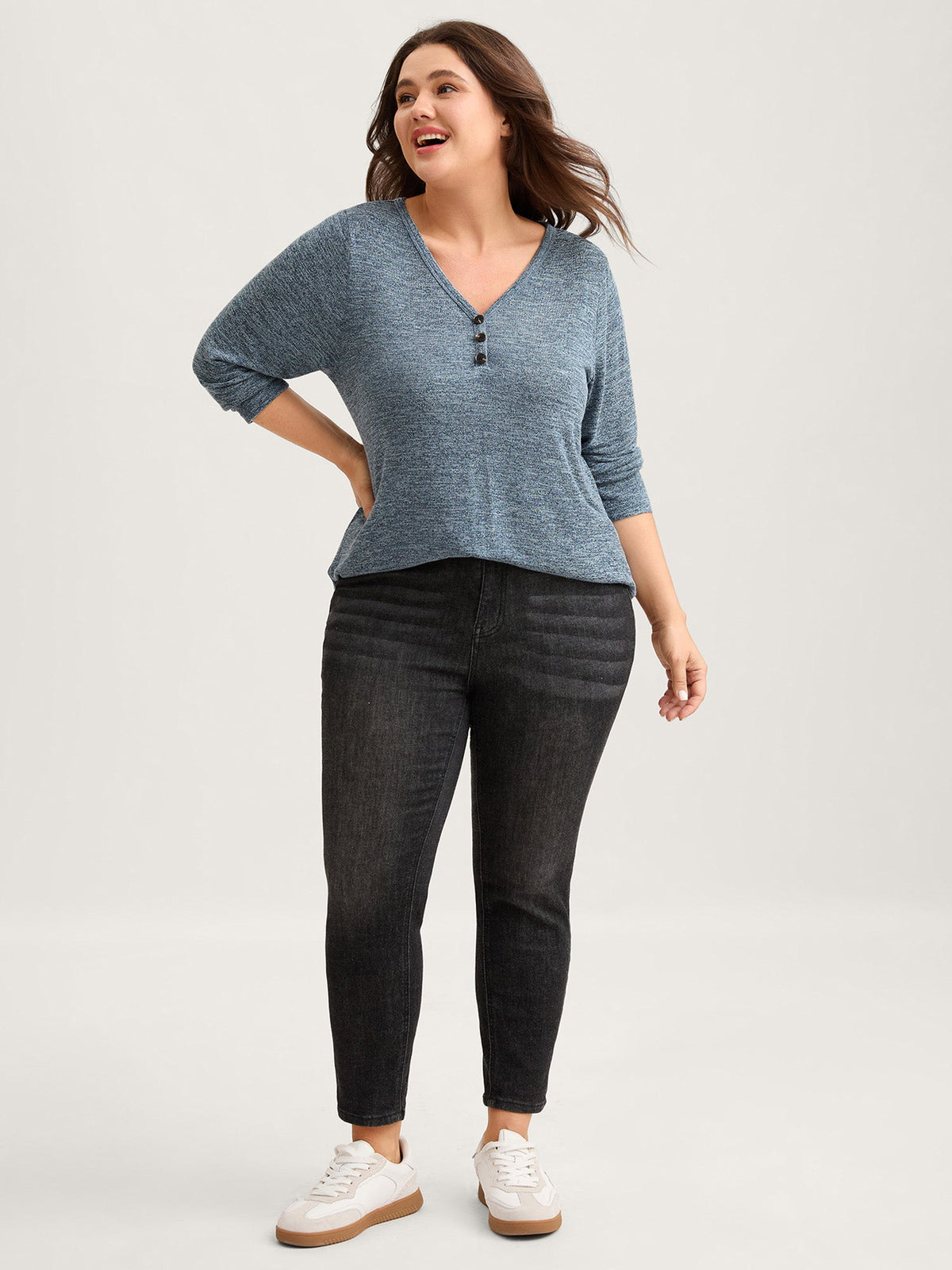 Heather Button Up Long Sleeve T-shirt
