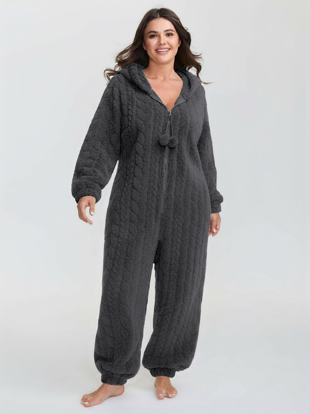 Cozy Fleece Half Zipper Lounge Jumpsuit