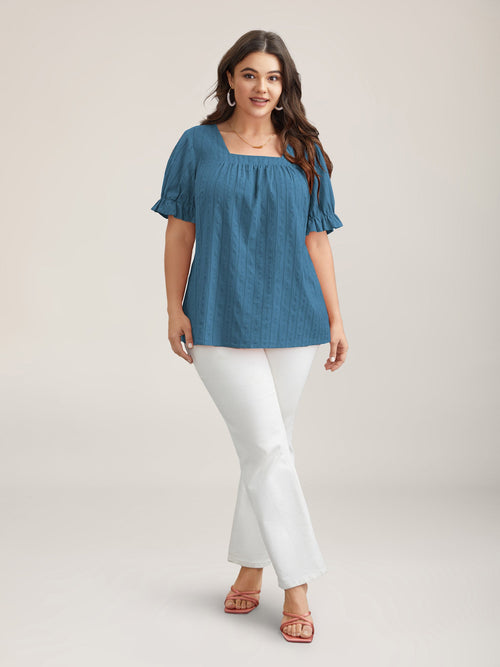 Cotton Square Neck Ruffled Sleeve Blouse