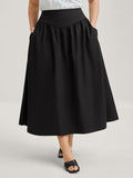 Wide Cinched-Waist Solid Midi Skirt