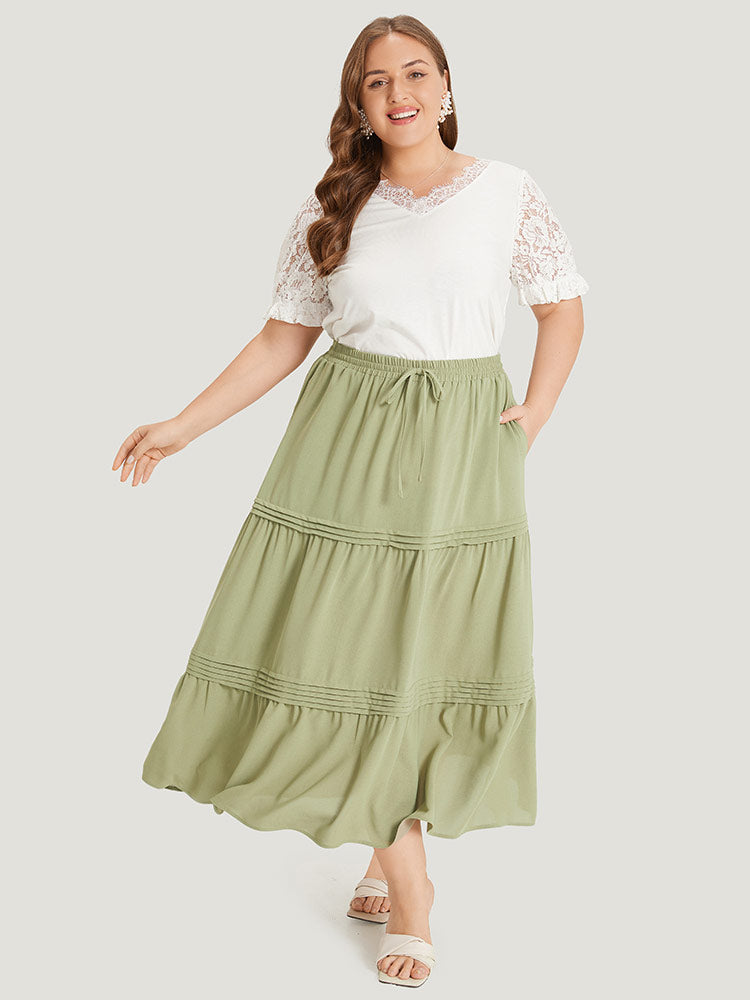 Plain Drawstring Pocket Ruffle Layered Hem Skirt
