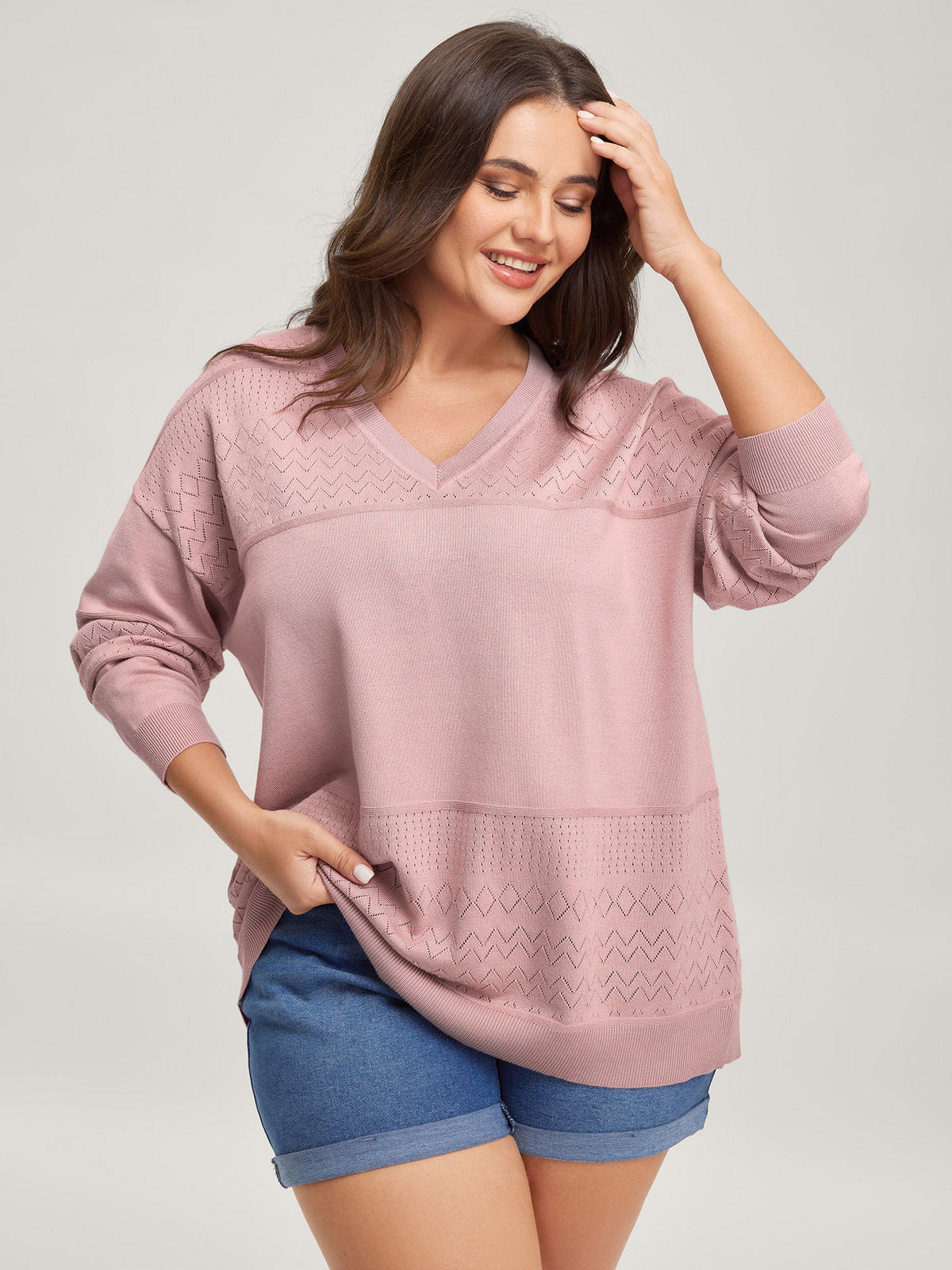 Supersoft Textured Eyelet Trim Pullover