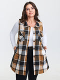 Plaid Button‑Front Sleeveless Jacket