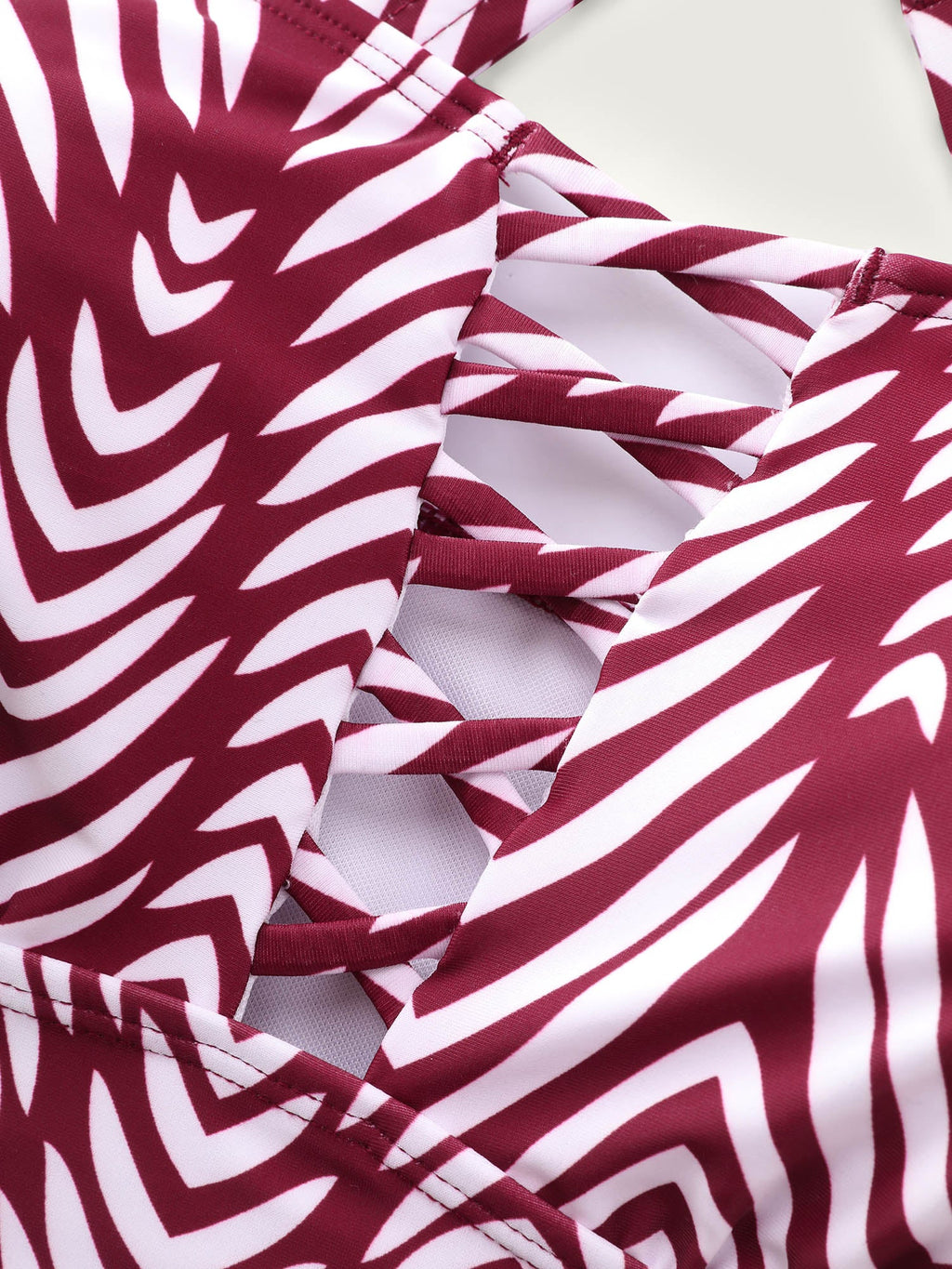 Geometric Print Cut-Out Ties Bikini Top