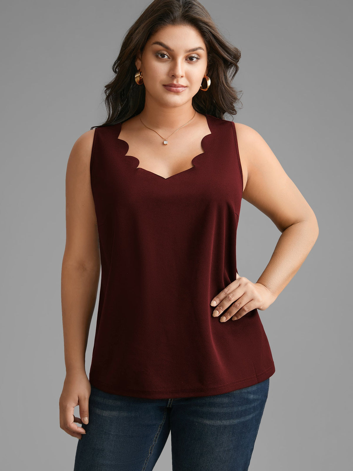 Solid V Neck Laser Cut Tank Top