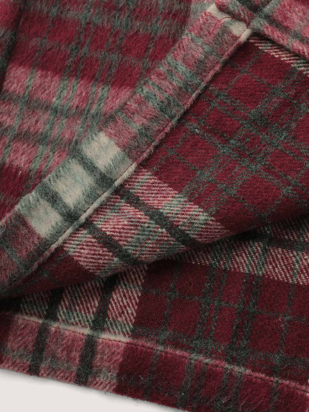 Plaid Fleece Hooded Button Coat