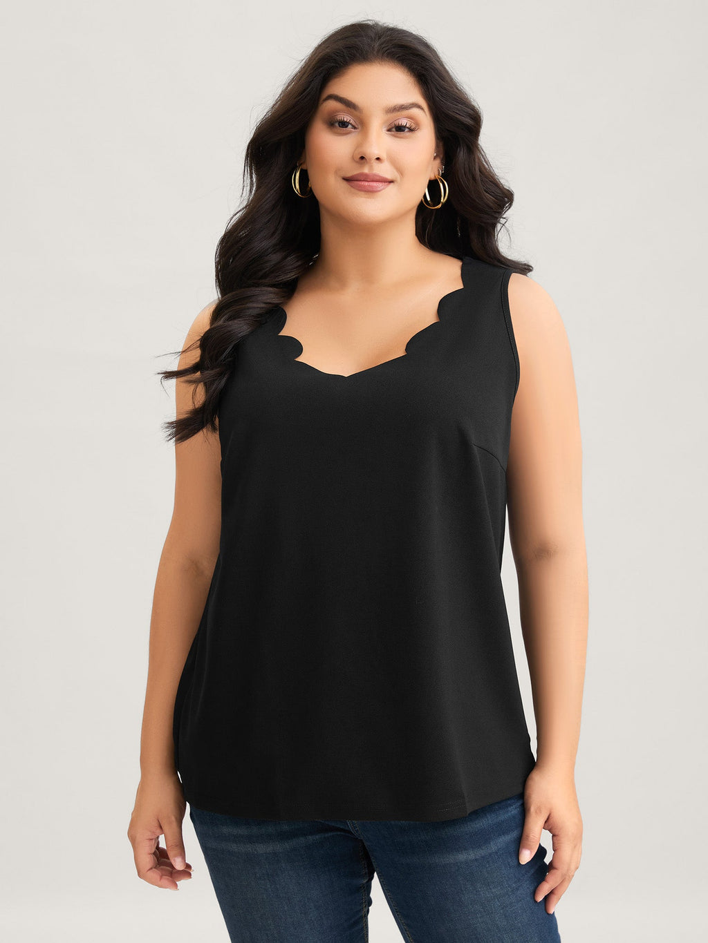 Solid V Neck Laser Cut Tank Top