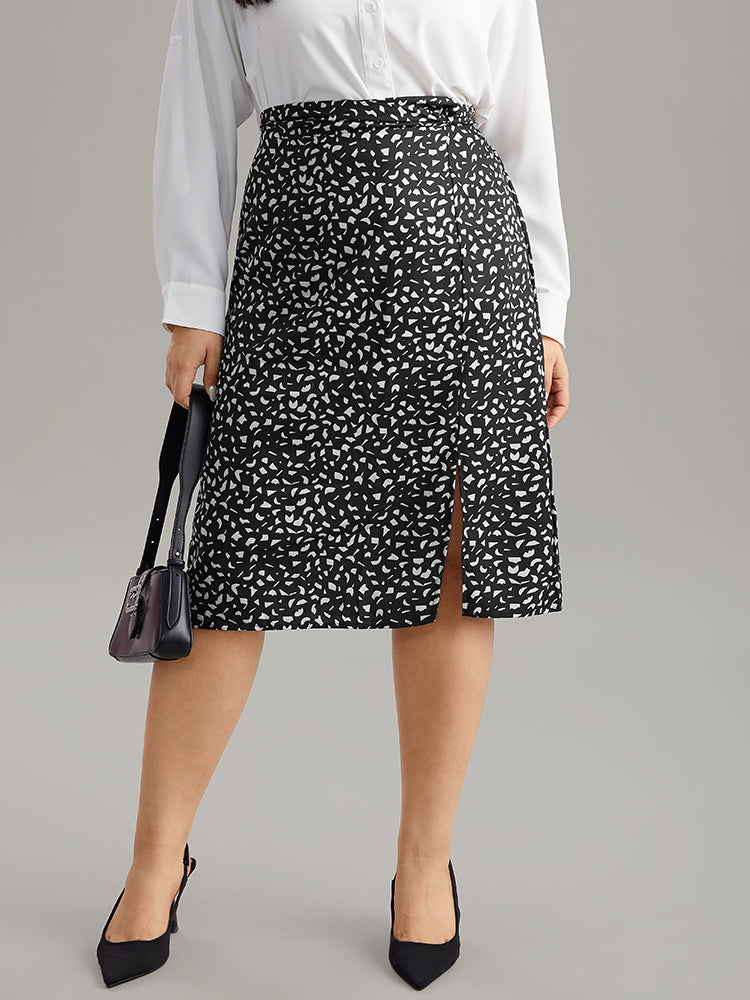 Geometric Graphic Twist Front Split Side Skirt