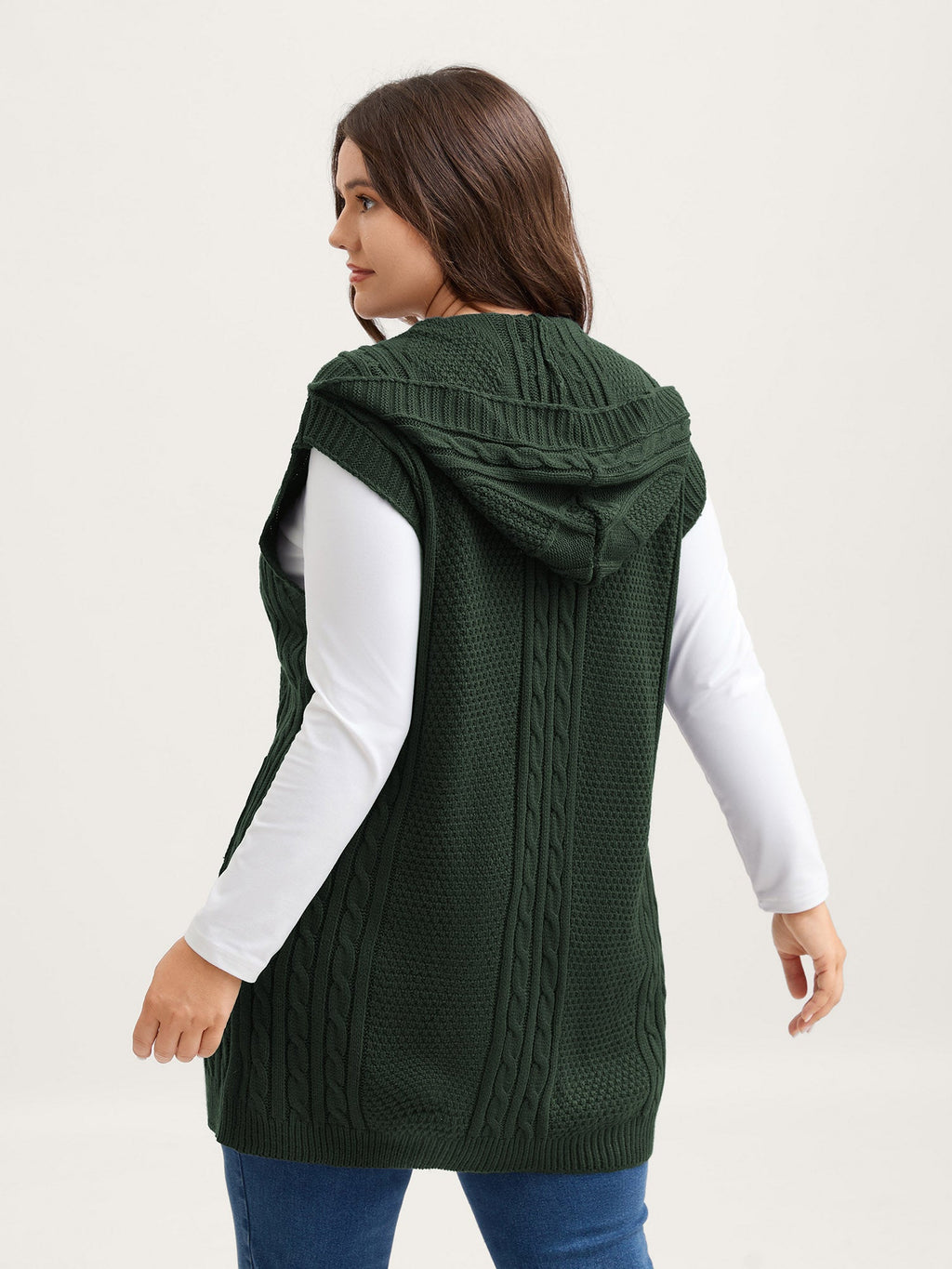 Hooded Sleeveless Cable Knit Cardigan