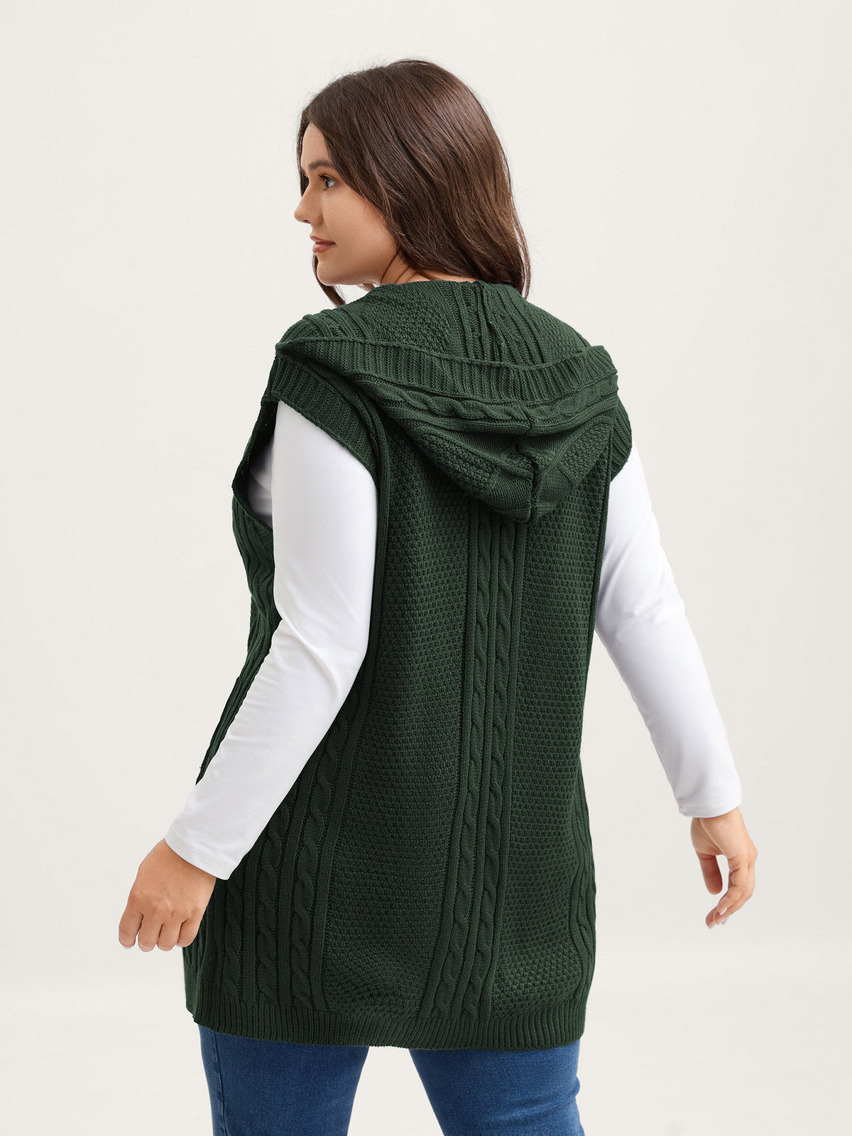 Hooded Sleeveless Cable Knit Cardigan