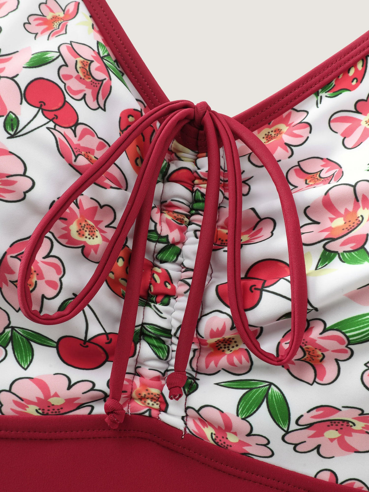 Floral Print Drawstring Front Bikini Top