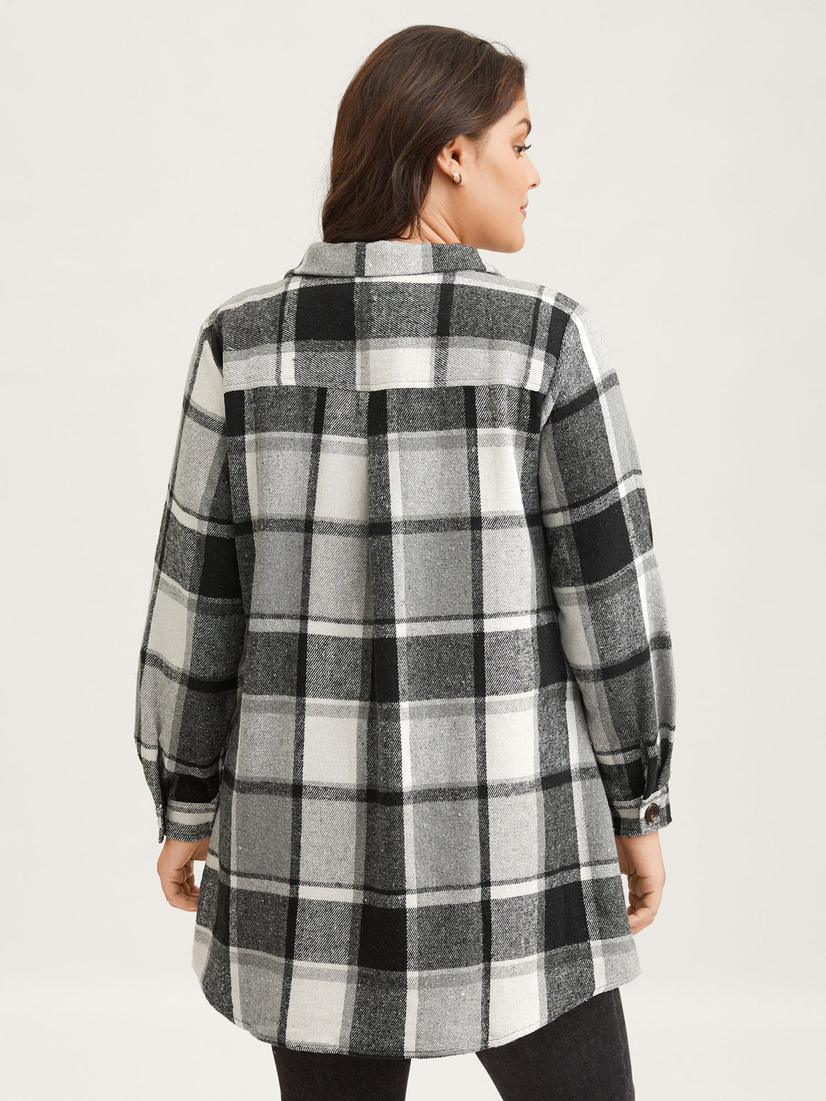 Plaid Chest Pockets Long Jacket