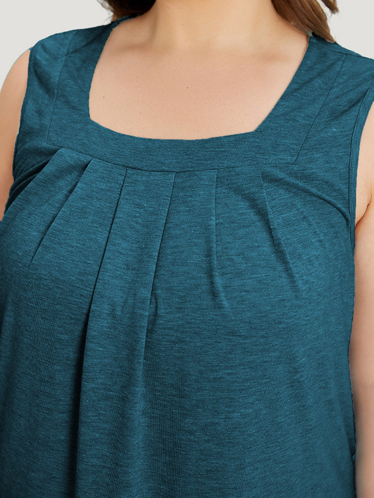 Heather Plicated Detail Square Neck Tank Top