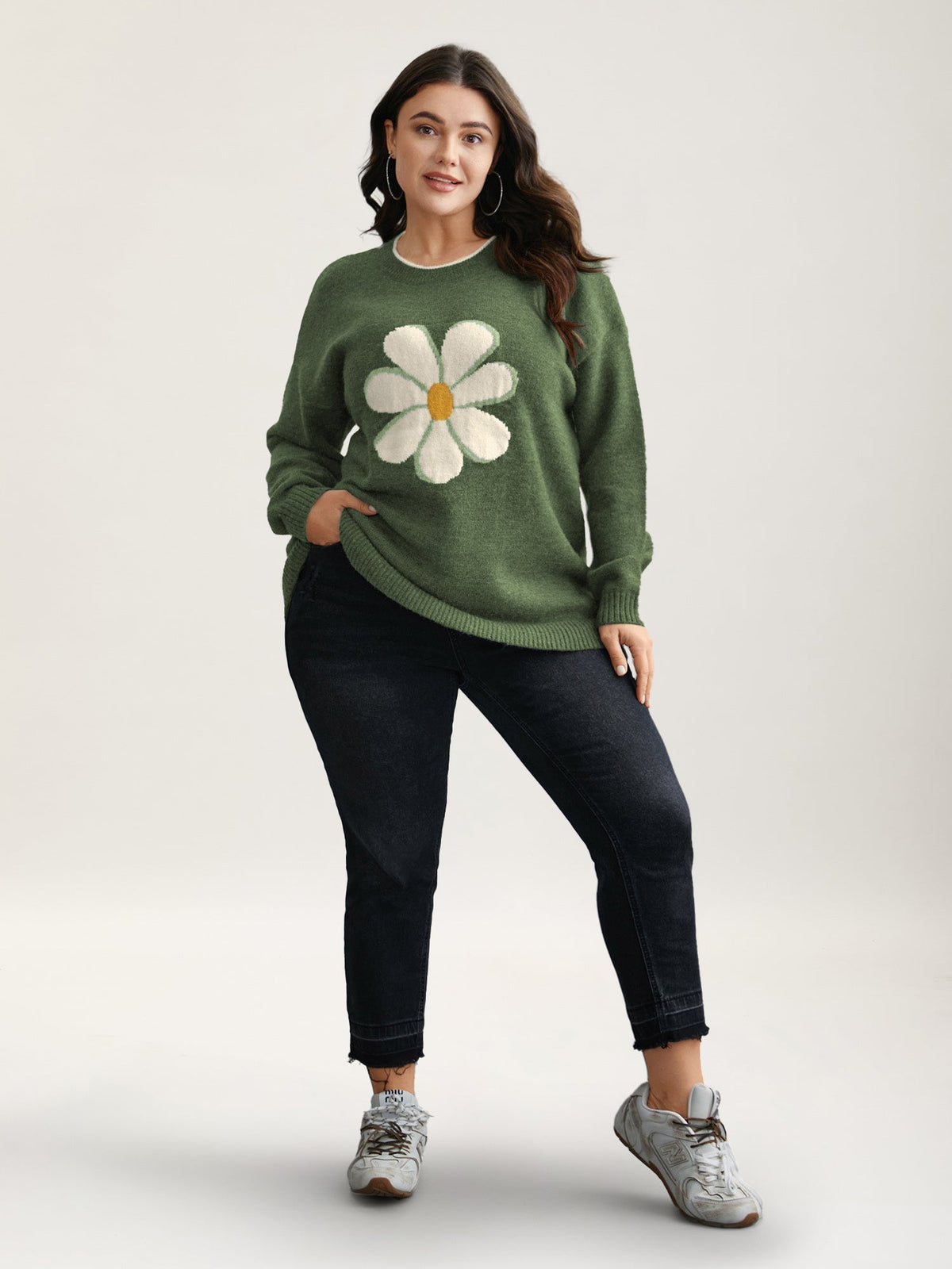 Floral Textured Crew Neck Pullover