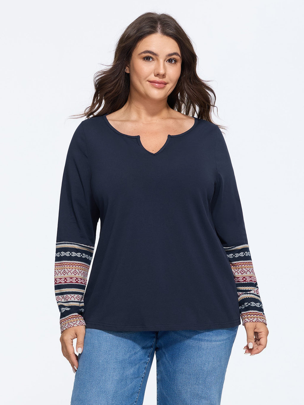 Cotton Boho Pattern Sleeve Patchwork T-Shirt