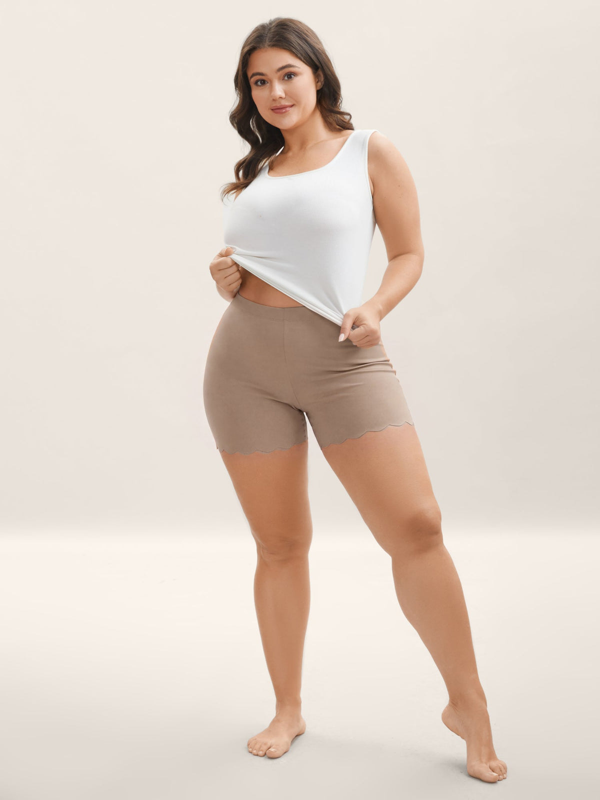 Scalloped Trim Stretchy Skinny-Fit Leggings