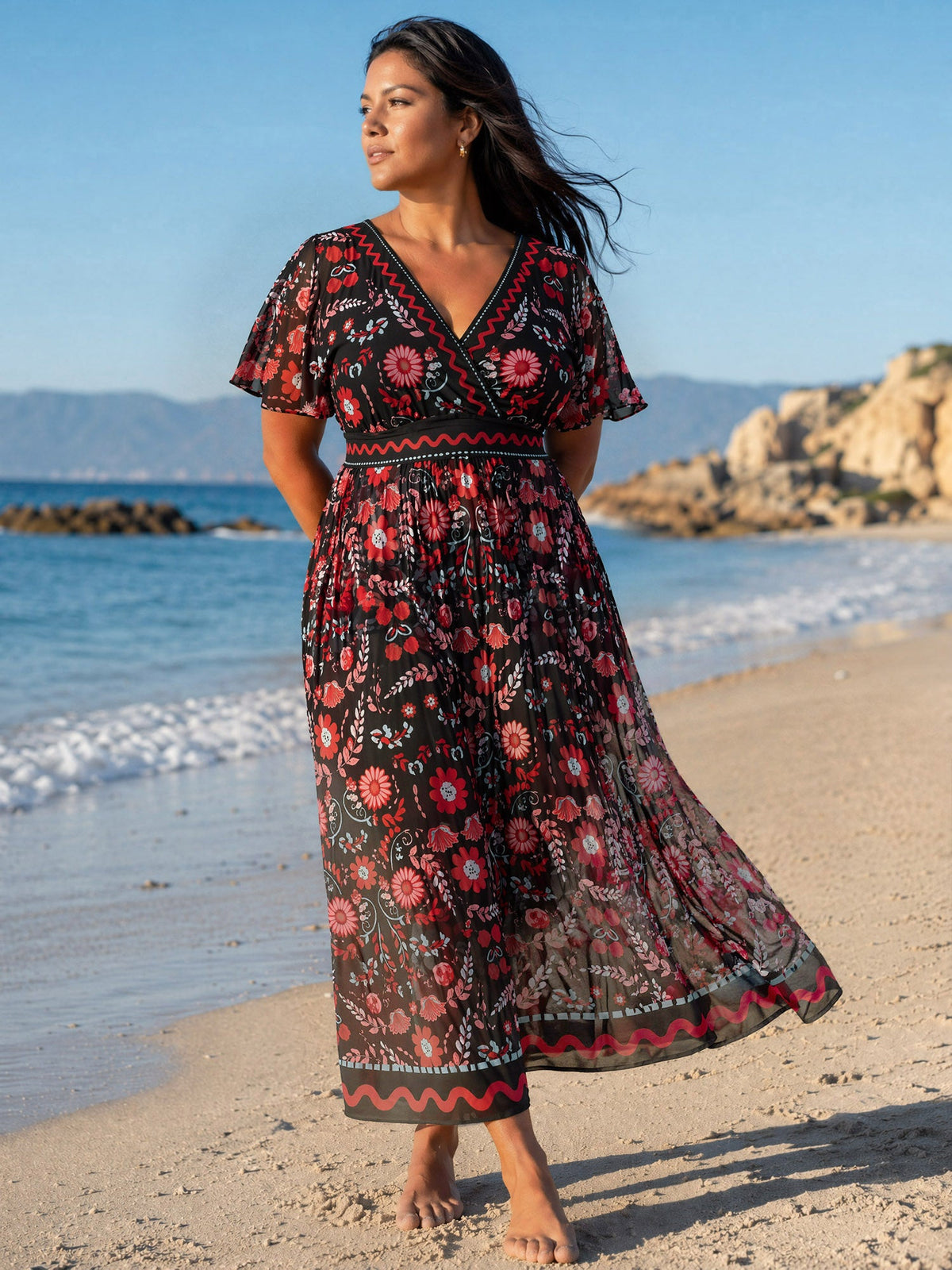 Sarong Set Floral Print One-Piece Swimsuit