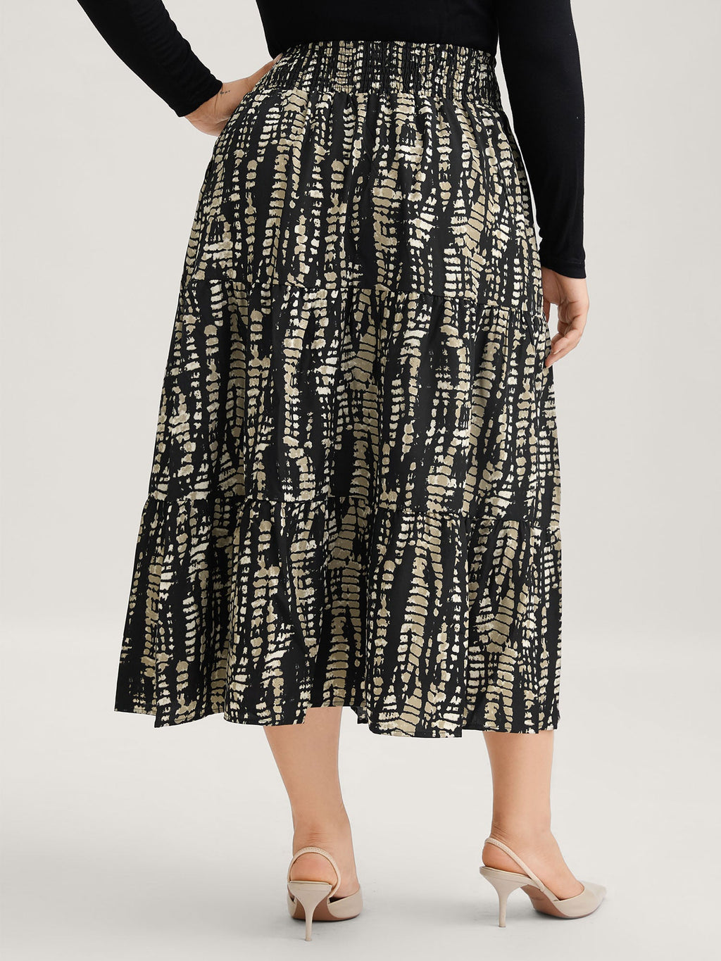 Geometric Shirred Ruffle Layered Hem Skirt