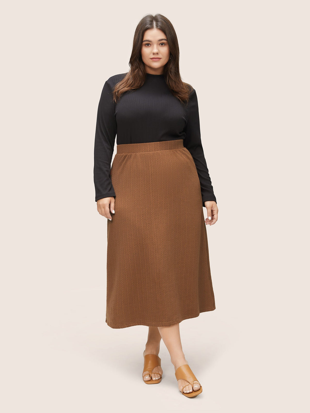 A Line Elastic Waist Knit Jacquard Skirt
