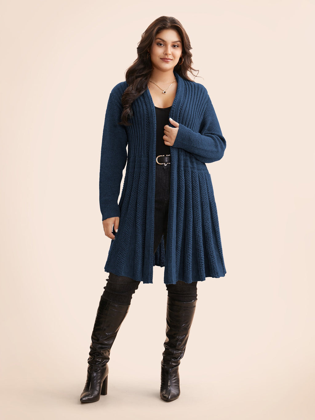 Textured Kimono Collar Long Cardigan