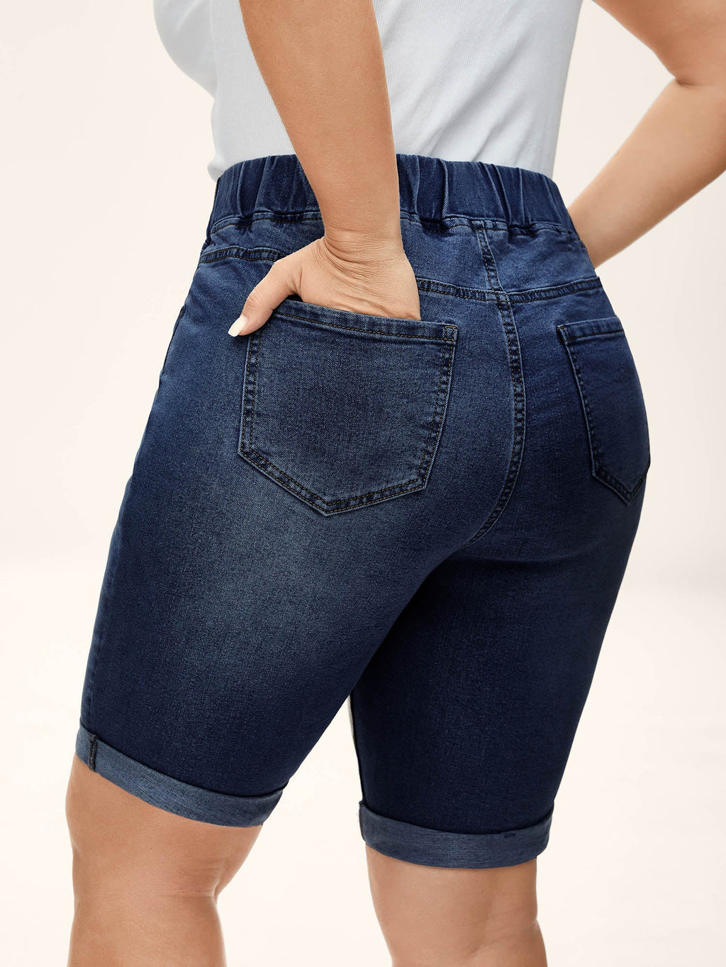 Pull-On Stretchy Skinny-Fit Denim Shorts