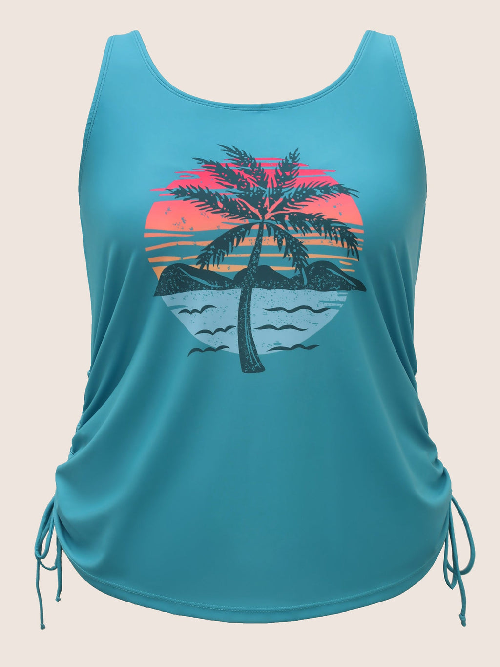 Island Print Drawstring Adjustable Swim Top
