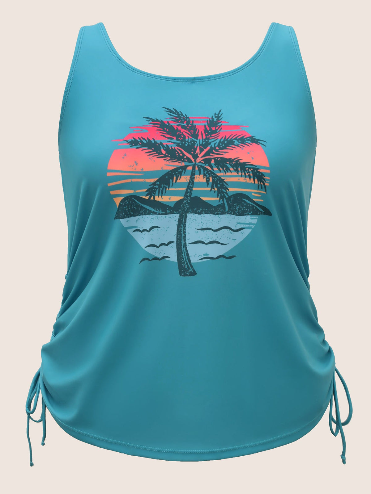 Island Print Drawstring Adjustable Swim Top