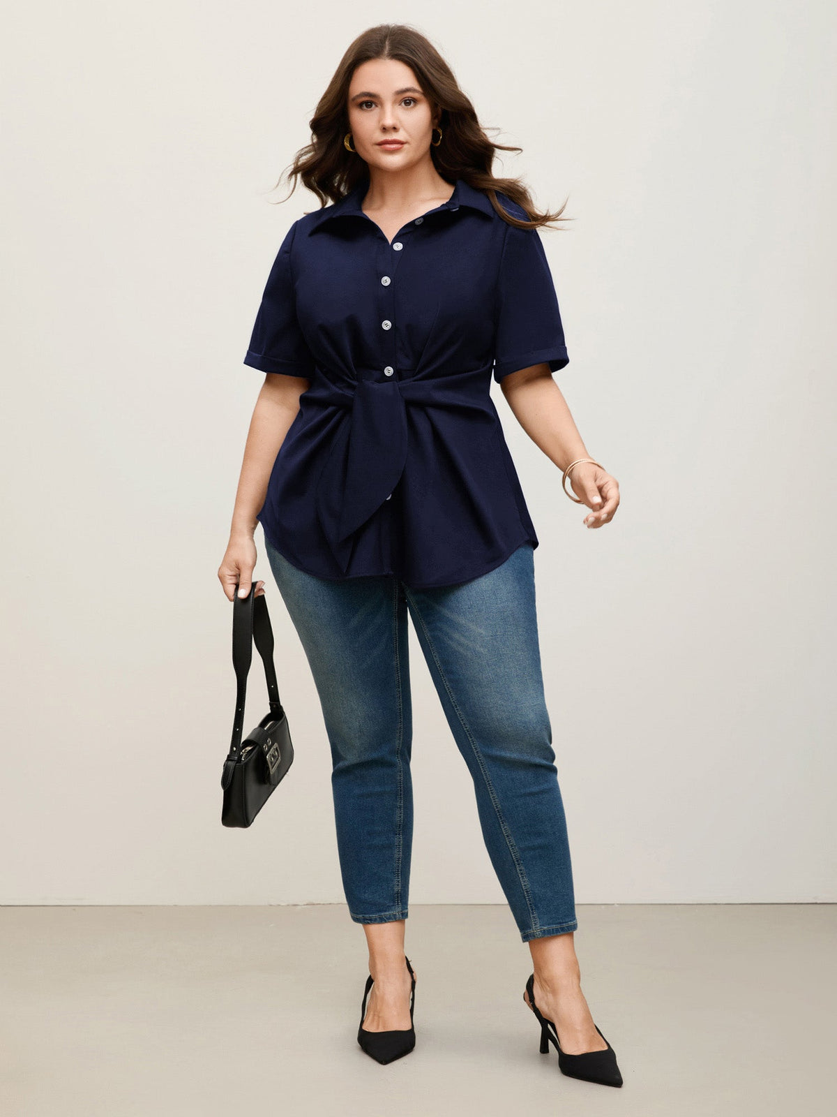 Knotted Front Asymmetrical Hem Blouse