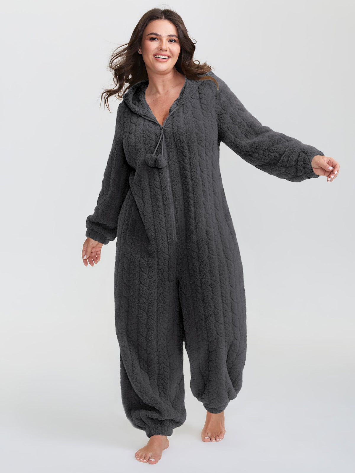 Cozy Fleece Half Zipper Lounge Jumpsuit