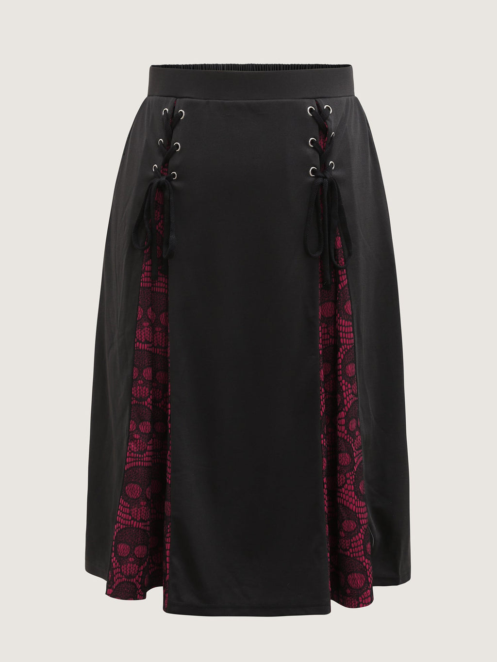 Skull Mesh Panel Cross-Tie Maxi Skirt