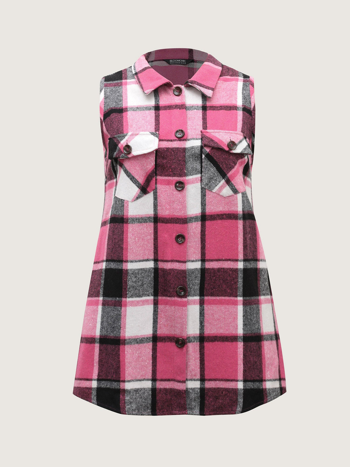 Plaid Button‑Front Sleeveless Jacket