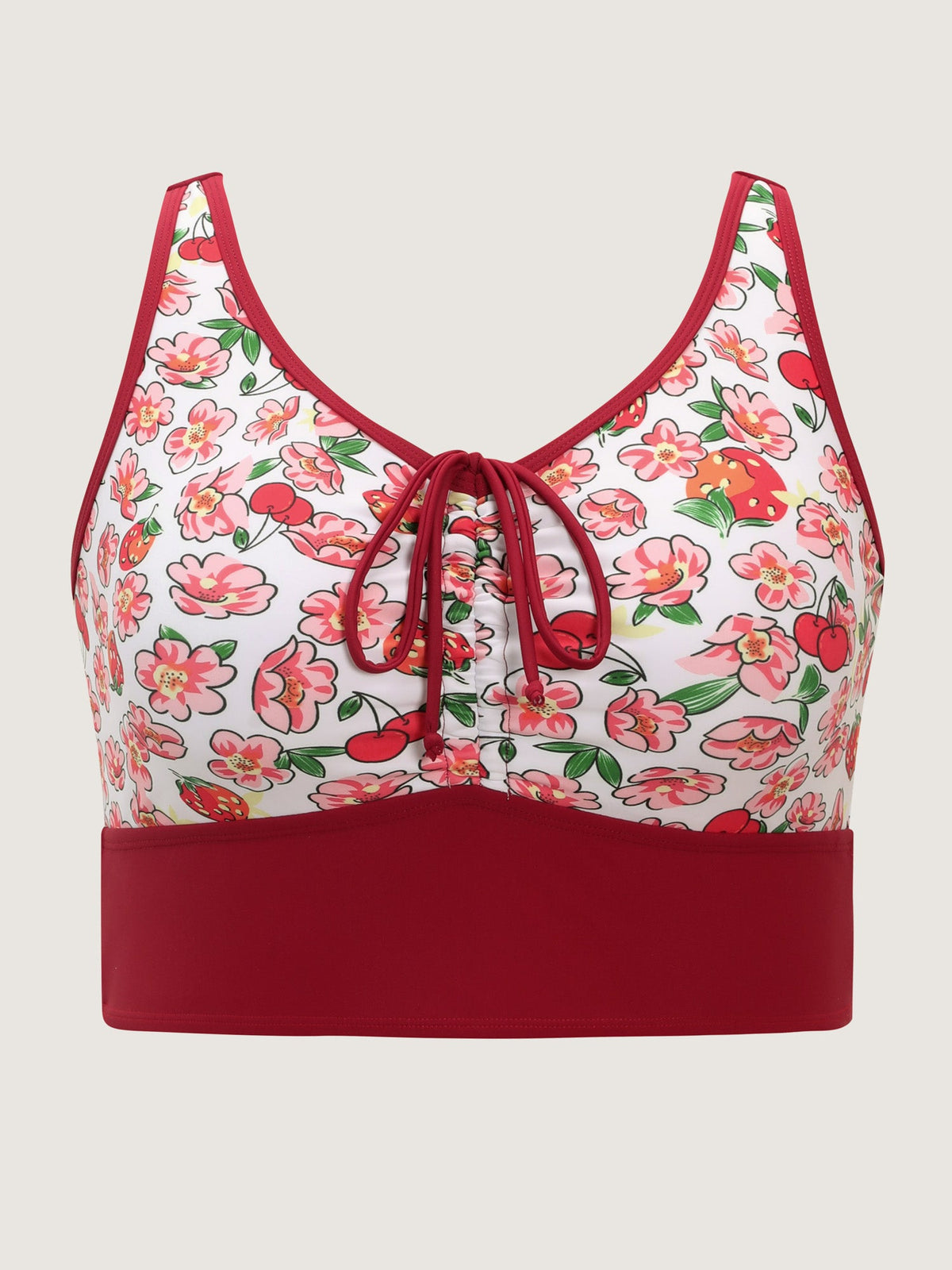 Floral Print Drawstring Front Bikini Top