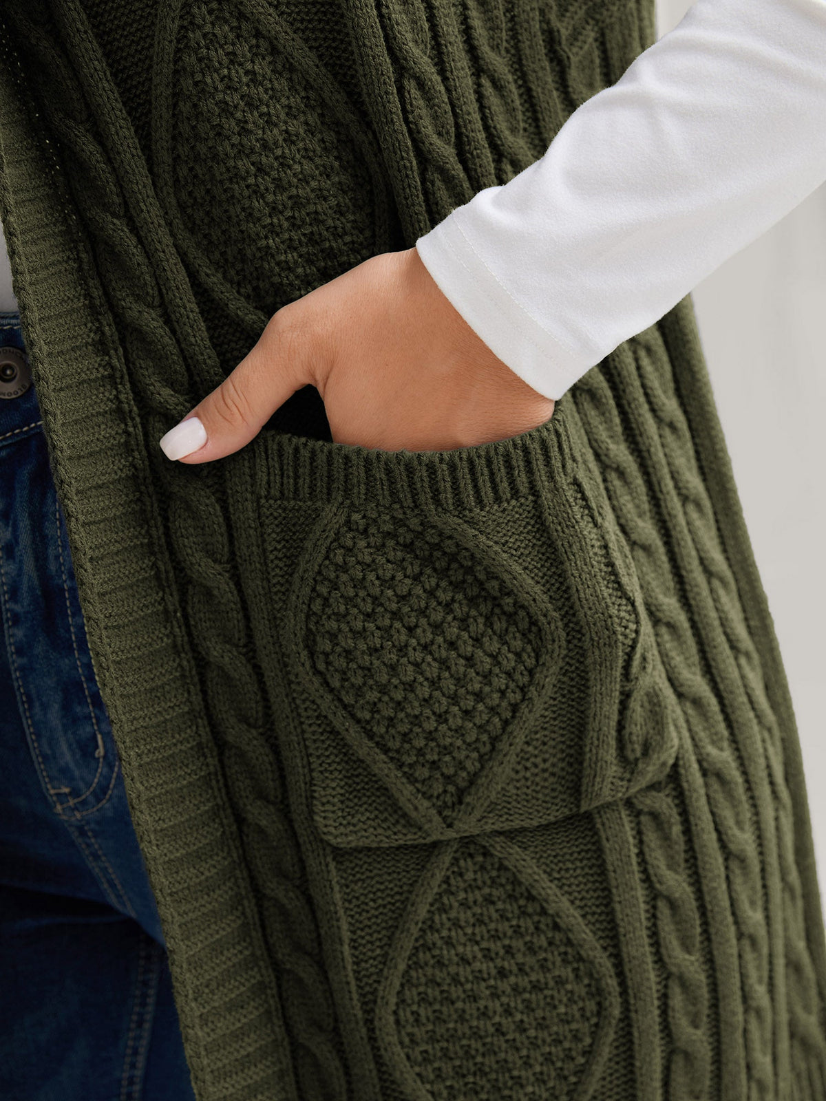 Hooded Sleeveless Cable Knit Cardigan