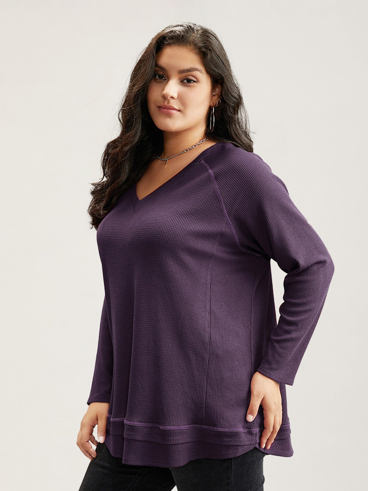 Plain Textured Stitch Raglan Sleeve Sweatshirt