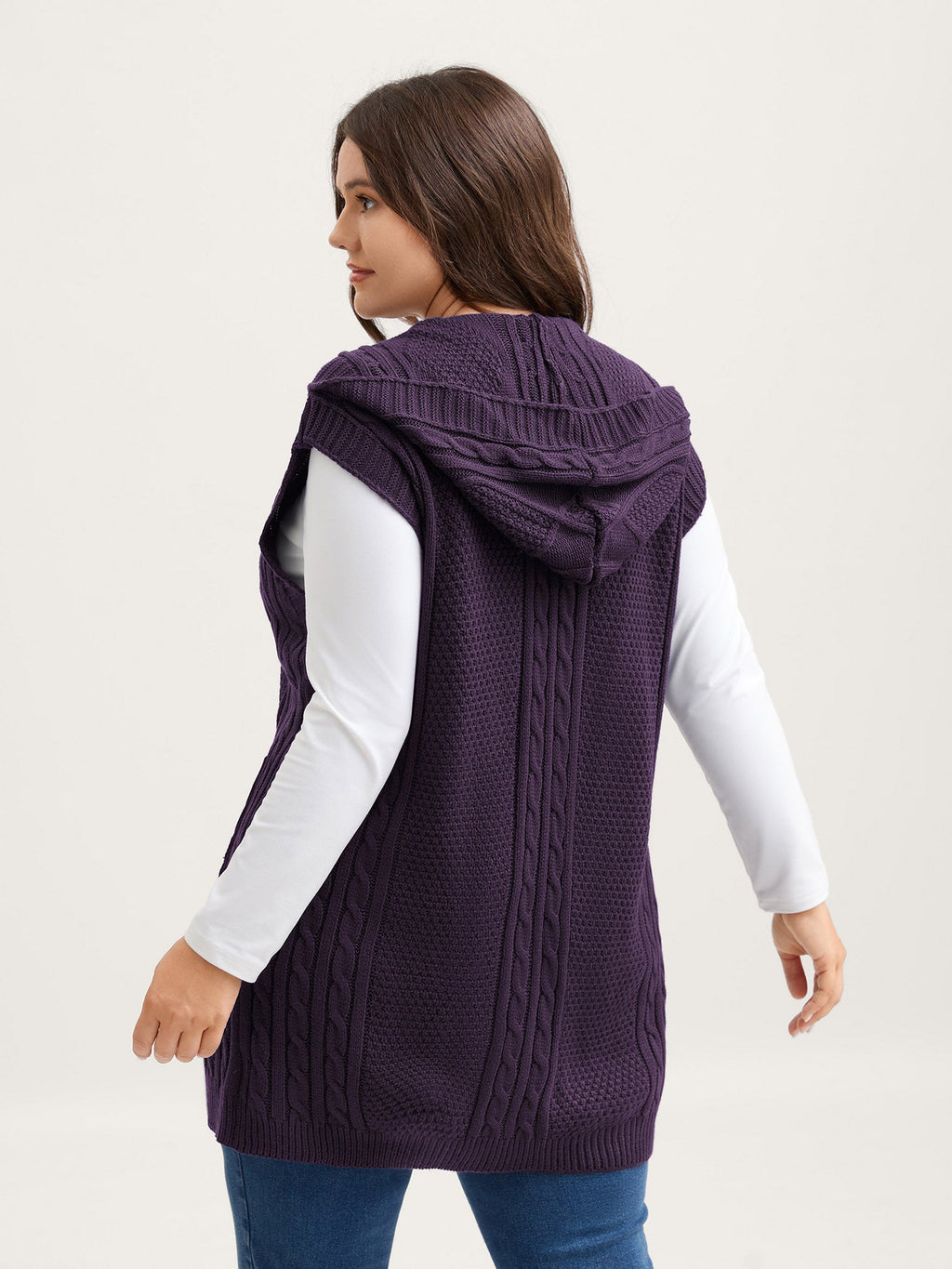 Hooded Sleeveless Cable Knit Cardigan