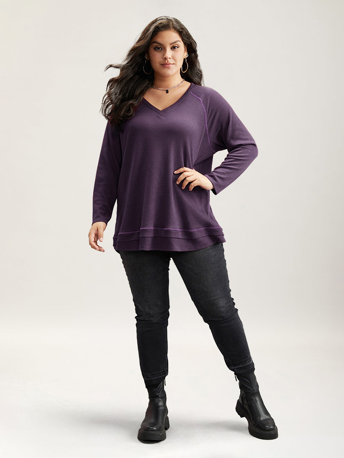Plain Textured Stitch Raglan Sleeve Sweatshirt