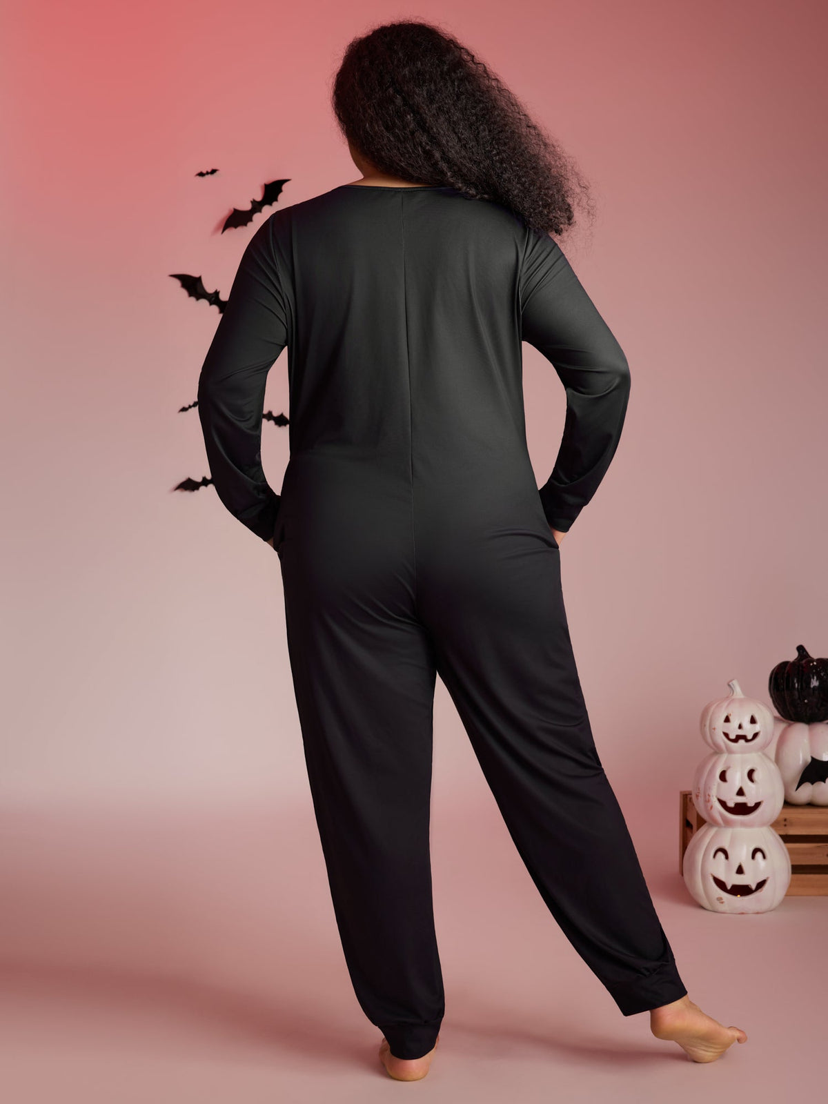 Skeletal Rib Print Hidden Zipper Lounge Jumpsuit