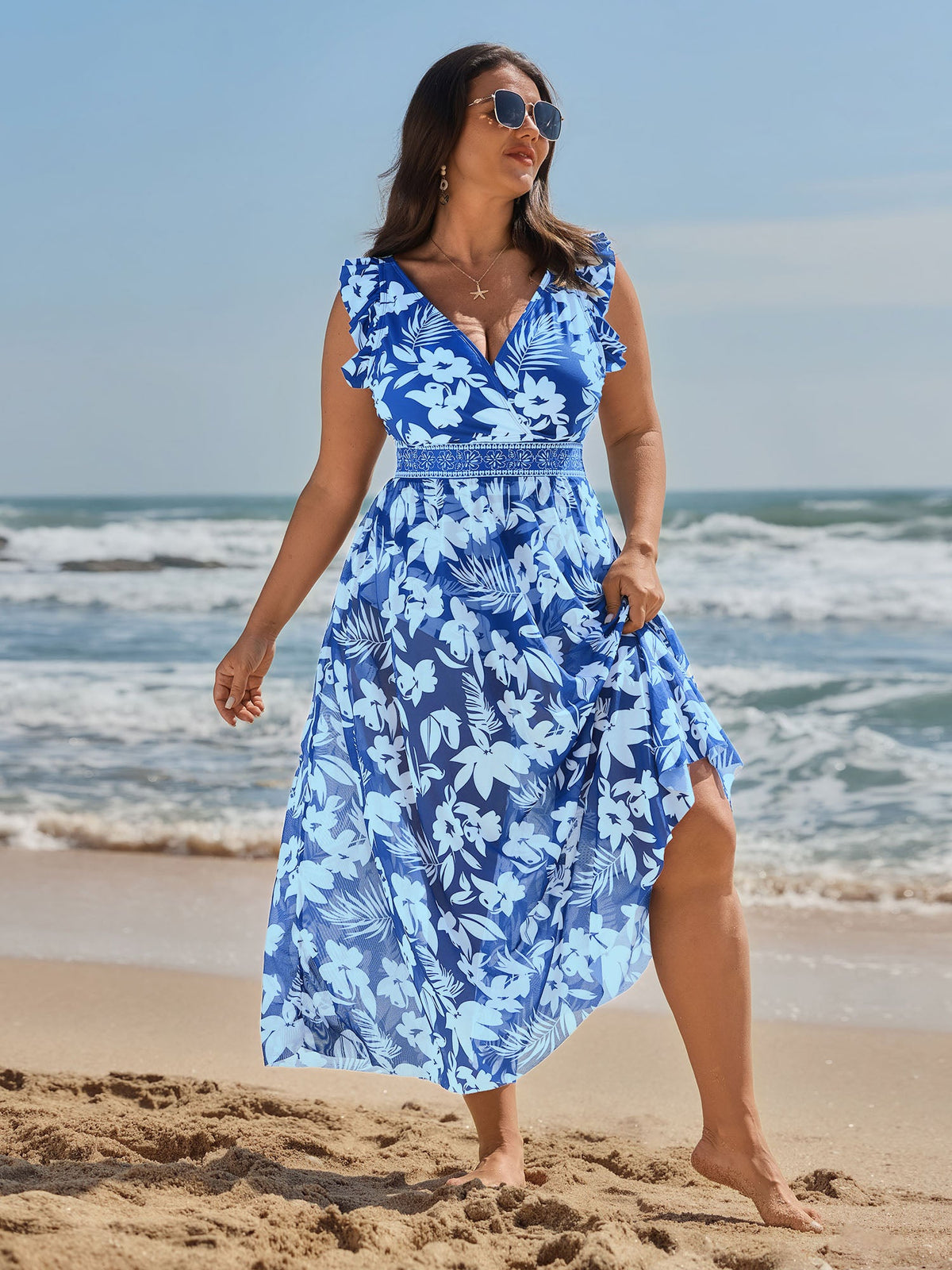 Sarong Set Tropical Print One-Piece Swim