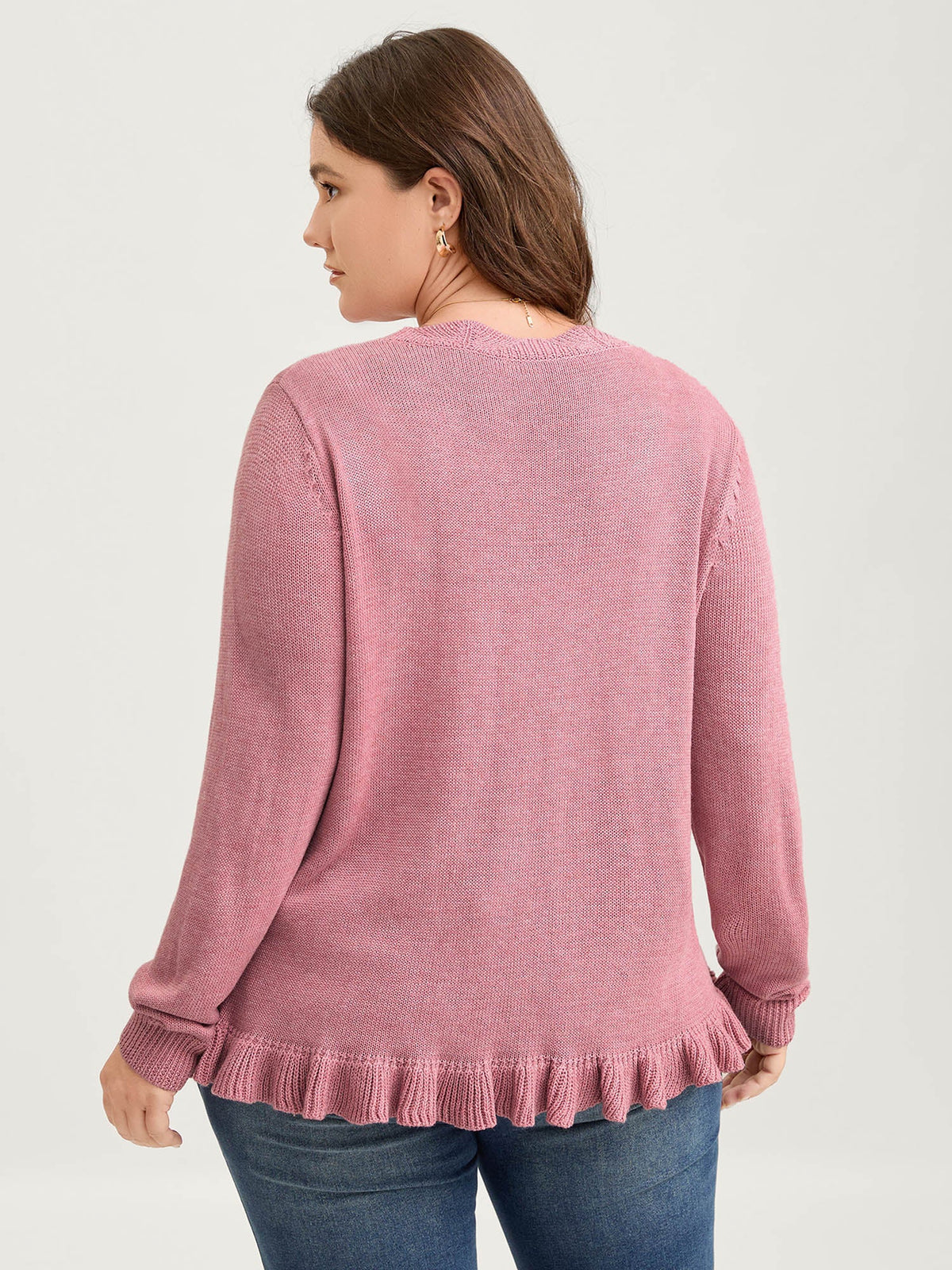 Supersoft Textured Floral Button Ruffled Hem Knit Cardigan
