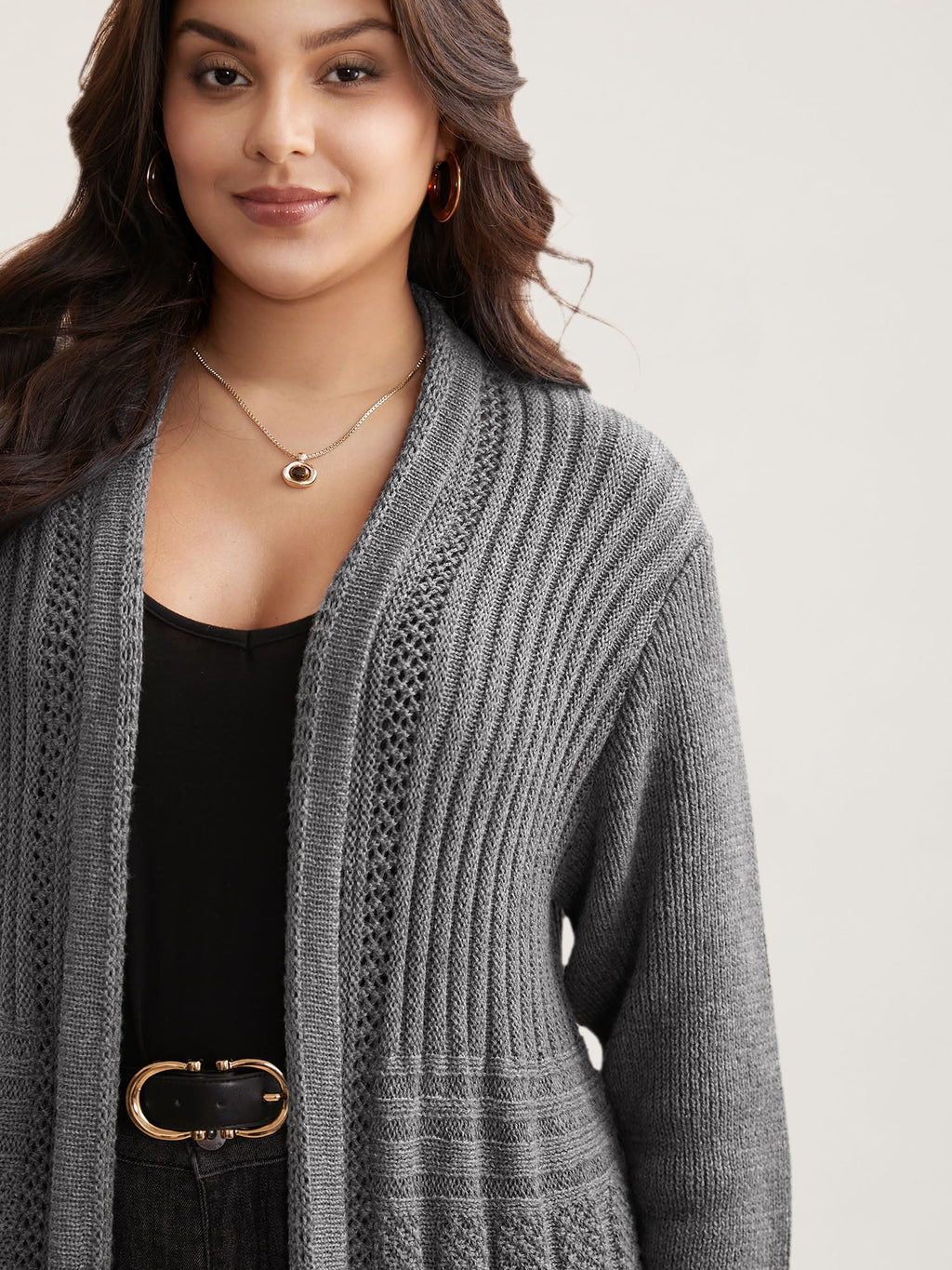 Textured Kimono Collar Long Cardigan