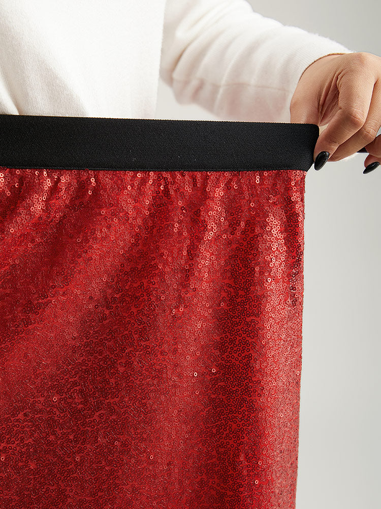 Christmas Sequin Patchwork Fuzzy Trim Skirt