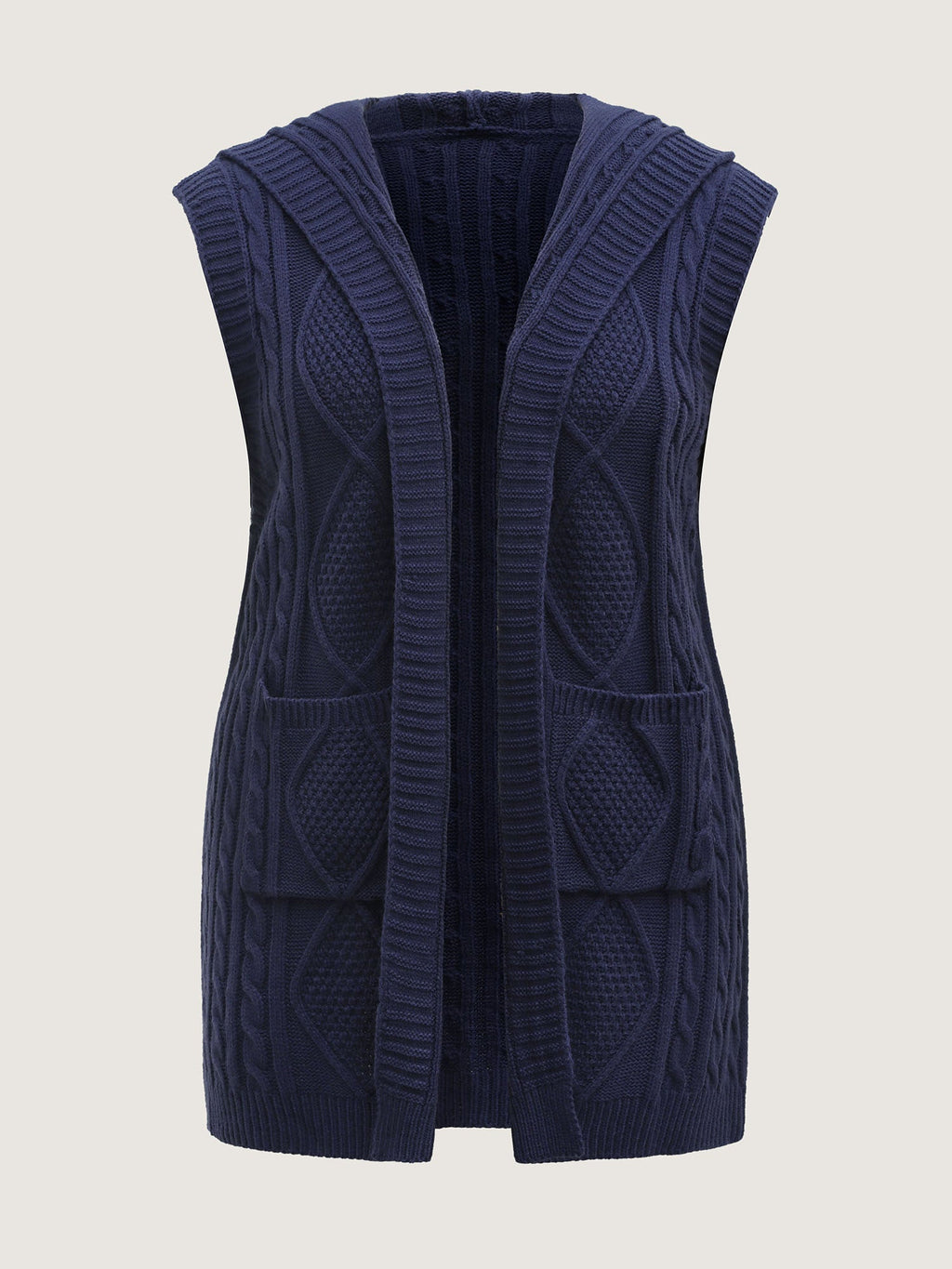 Hooded Sleeveless Cable Knit Cardigan