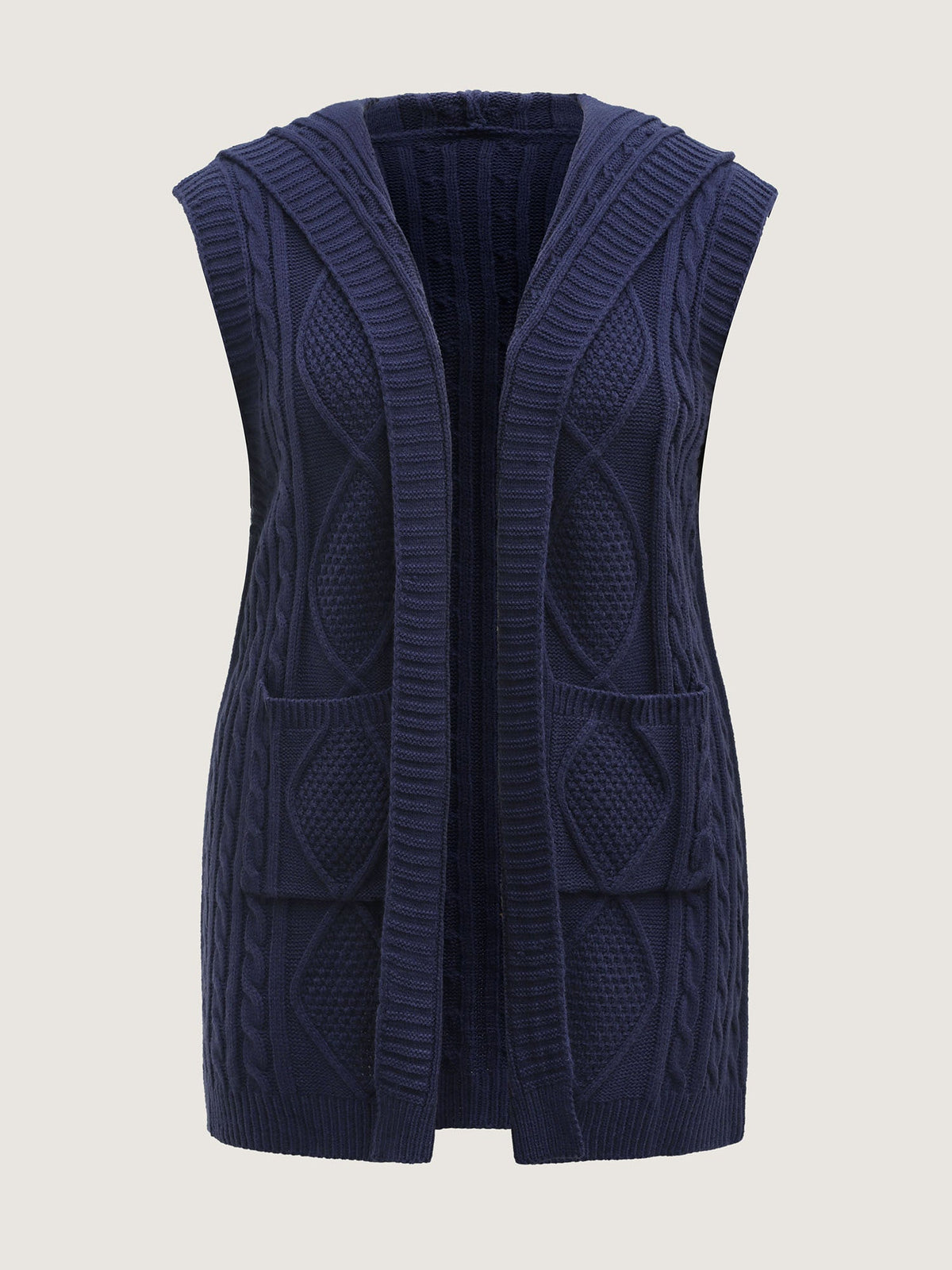 Hooded Sleeveless Cable Knit Cardigan