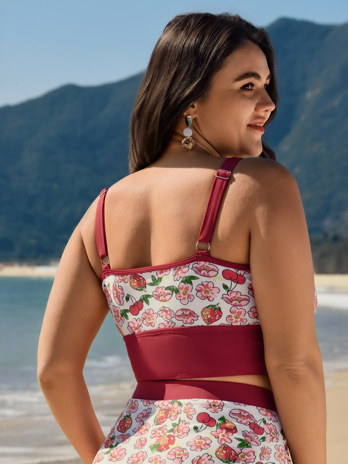 Floral Print Drawstring Front Bikini Top