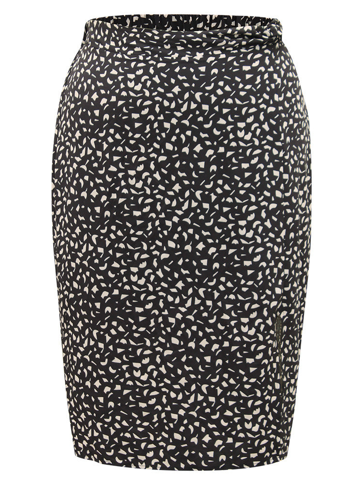Geometric Graphic Twist Front Split Side Skirt
