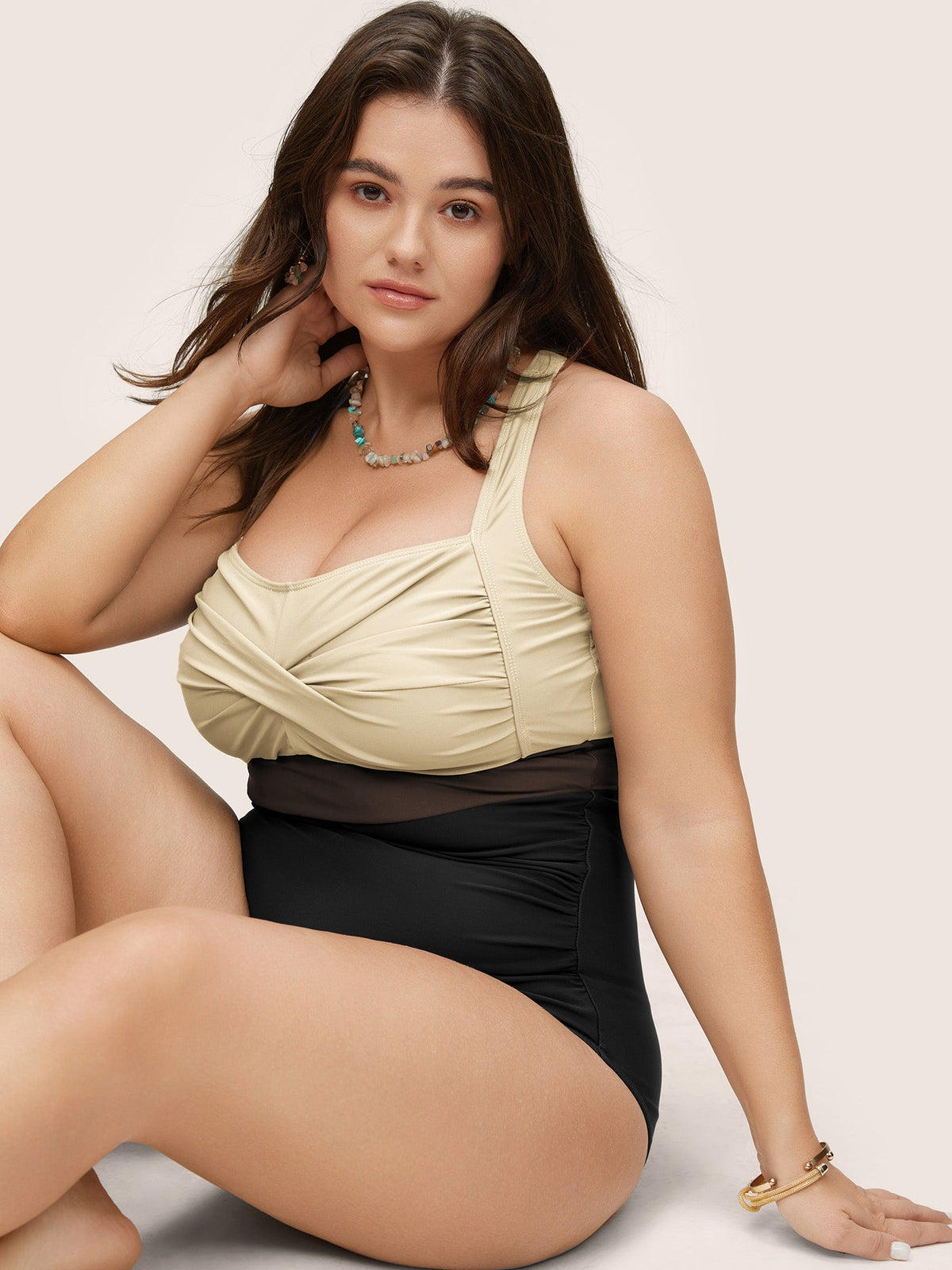 Contrast Twist Front Tummy-Control One Piece Swimsuit