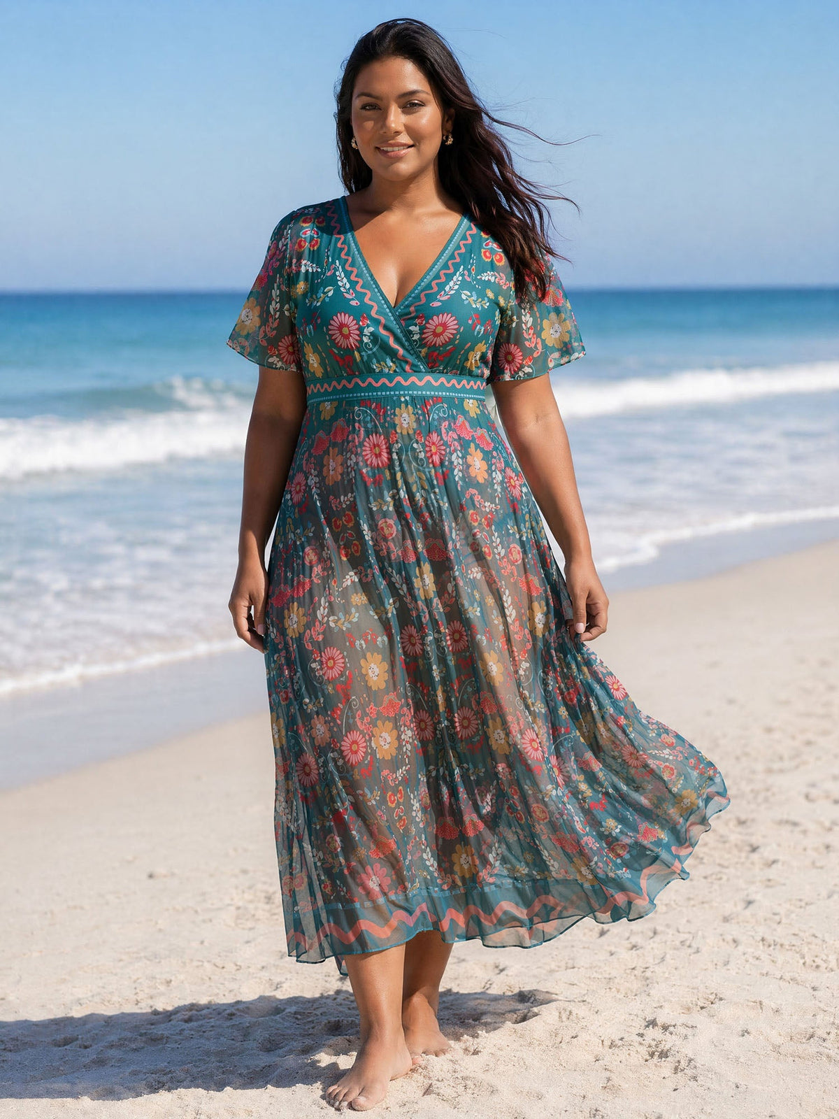 Sarong Set Floral Print One-Piece Swimsuit